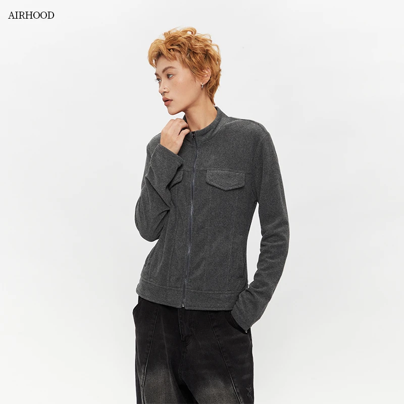 AIRHOOD 美式秋季立领拉链卫衣女休闲百搭学院风纯色外套N5416