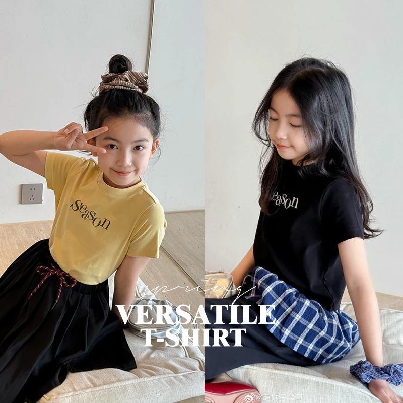 DTA2525女大童韩版字母圆领短袖T恤春装新款简约印花休闲上衣潮