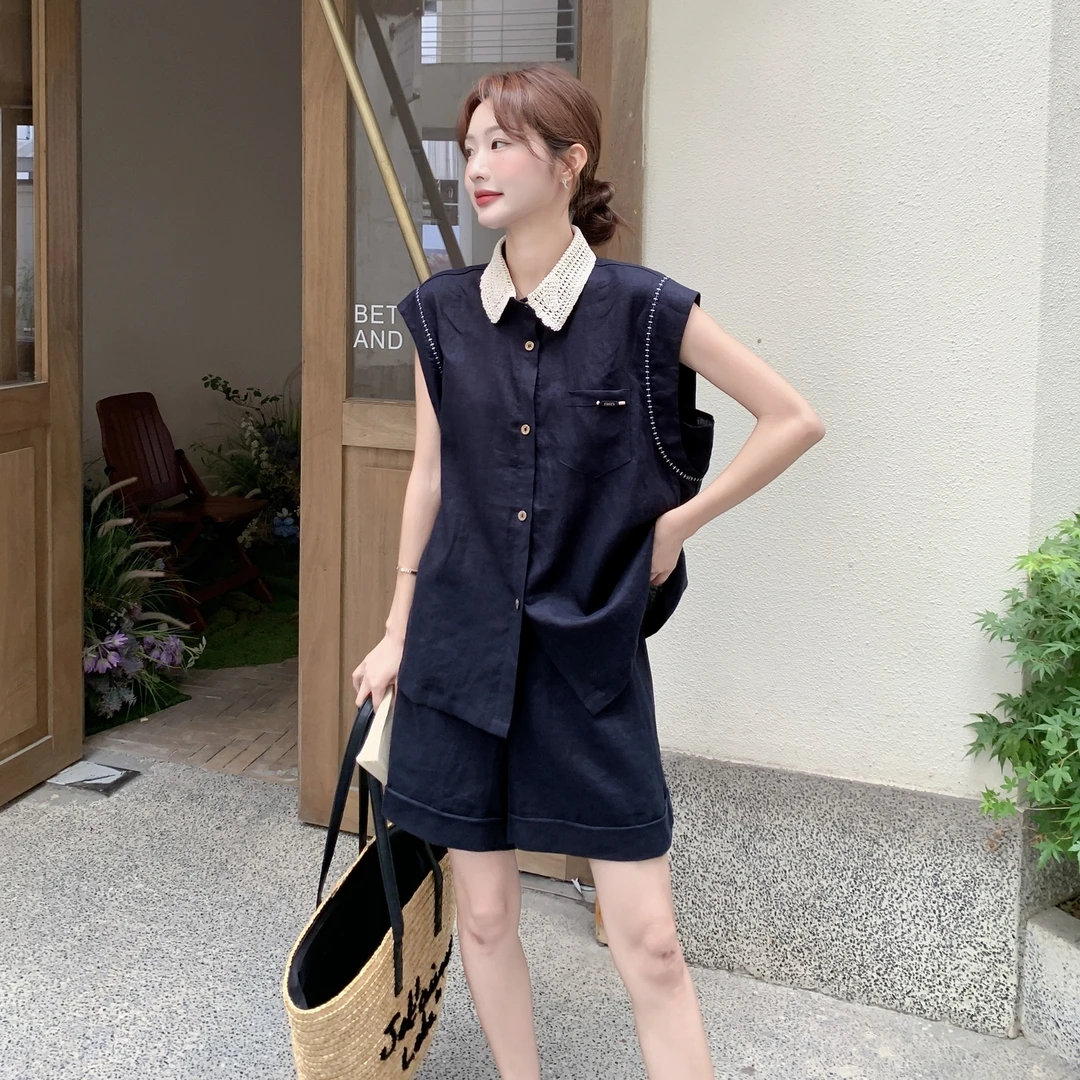 高级感时髦气质穿搭一整套减龄显瘦翻领上衣短裤套装2025夏季新款
