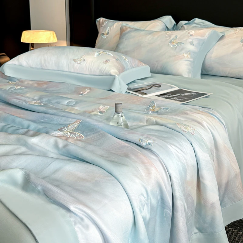 夏季凉感天丝刺绣夏凉被四件套轻奢高级感数码印花空调被薄款夏被