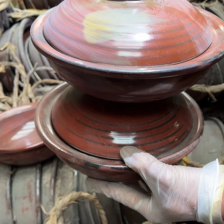 瓷粗瓷铁红釉砂锅两支微瑕