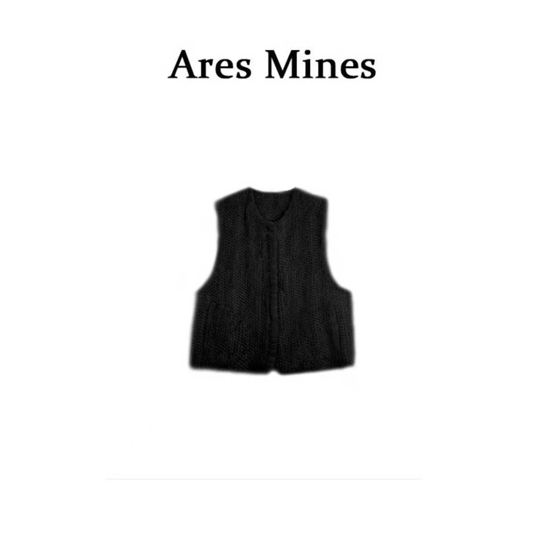 【盛朗熙Ares Mines】暮色清柔 秋冬复古水貂圆领编织马甲背心皮草