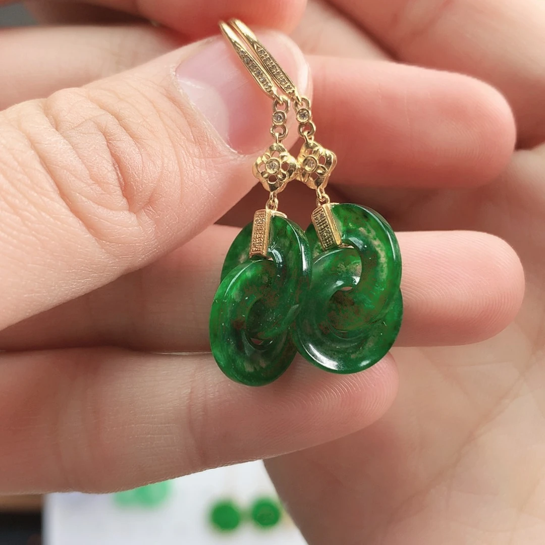 翡翠耳饰18K金镶嵌耳饰