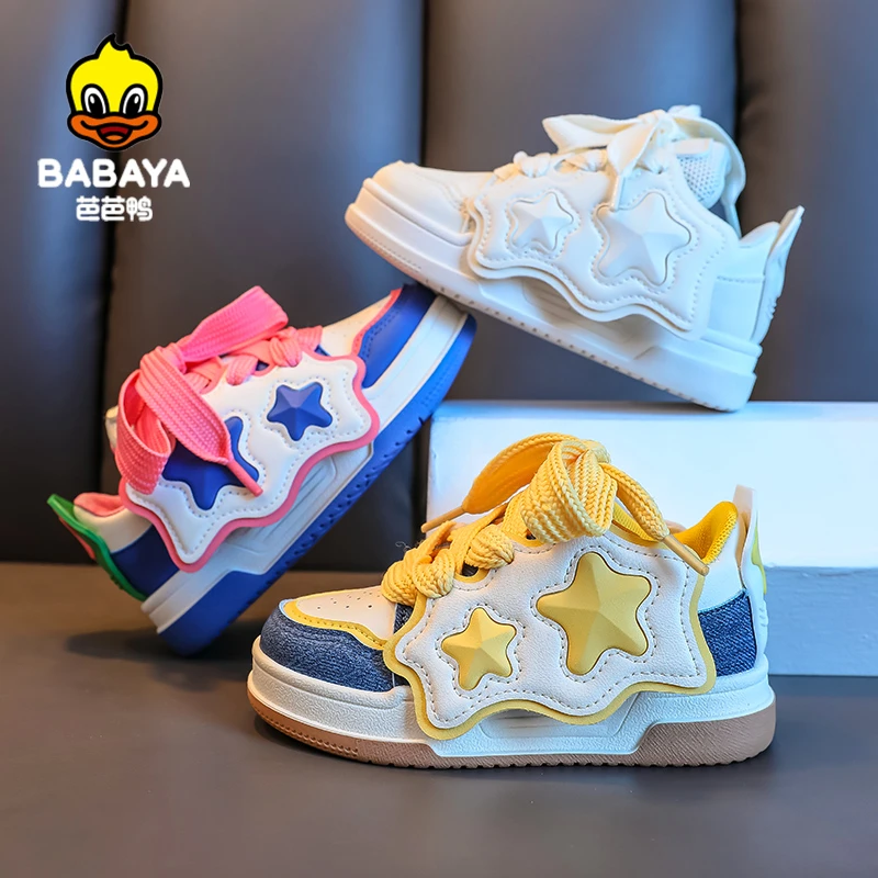 芭芭鸭儿童板鞋2025秋季爆款星星鞋高颜值新款厚底女生百搭运动鞋