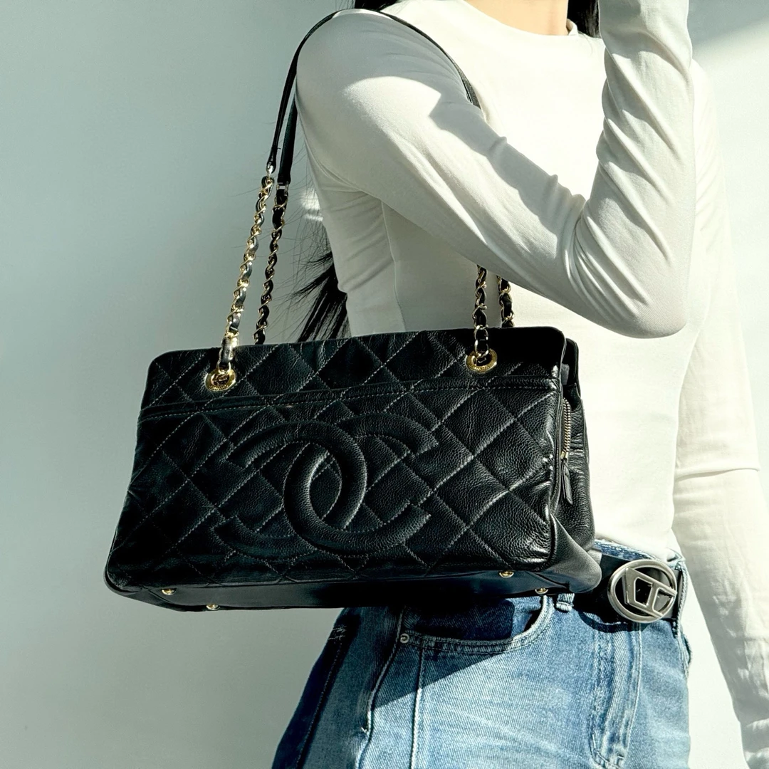 95新 Chanel/香奈儿 chanel黑金托特包