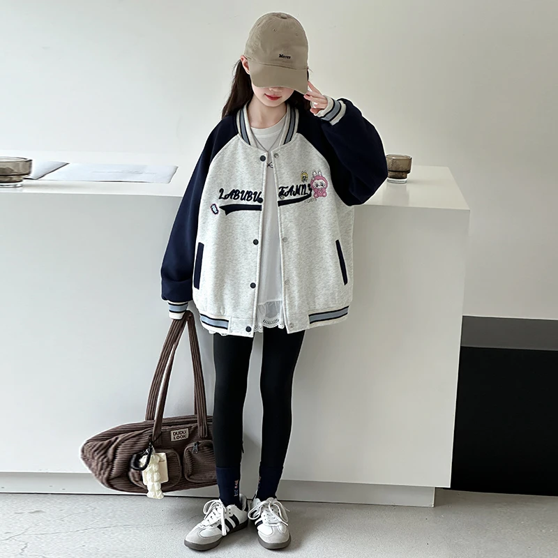 女童秋装棒球服外套2025新款中大童洋气圆领夹克春秋女孩休闲上衣