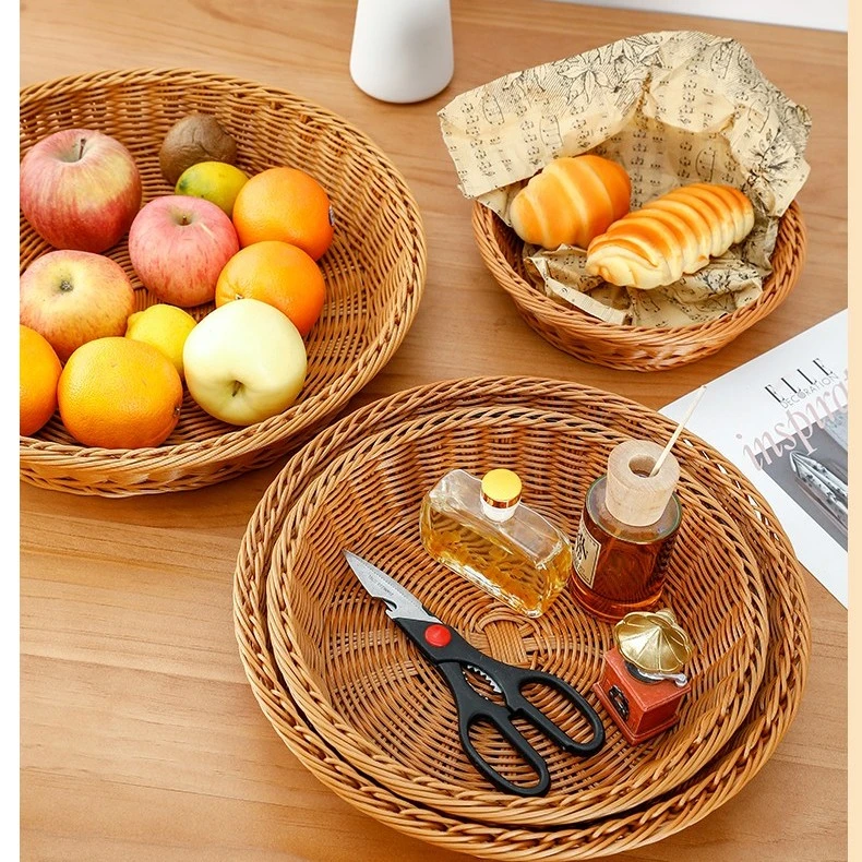 藤编织手工水果篮子糖果面包零食干果盘蔬菜塑料存物整理收纳筐