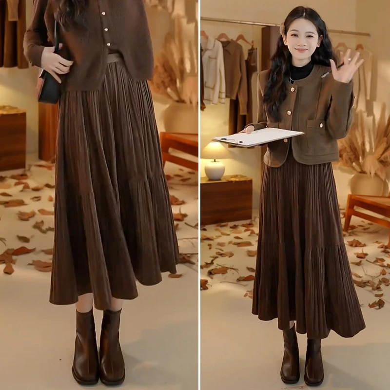 百褶裙春秋冬半身裙女2025新款中长款裙子大摆伞裙高腰显瘦a字裙
