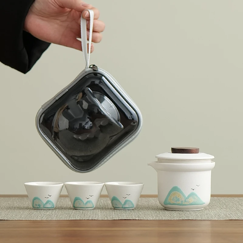 白瓷故宫文创远山快客杯便携式旅行茶具套装泡茶杯实用伴手礼