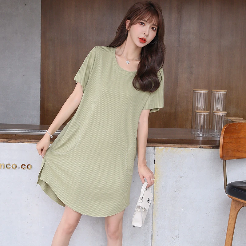 XY夏季短袖懒人裙女士家居服薄款冰丝凉爽睡裙空调服宽松C2084