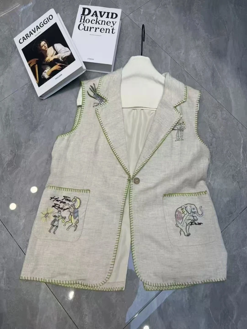 Manmi 设计款重工刺绣麻料马甲 9236