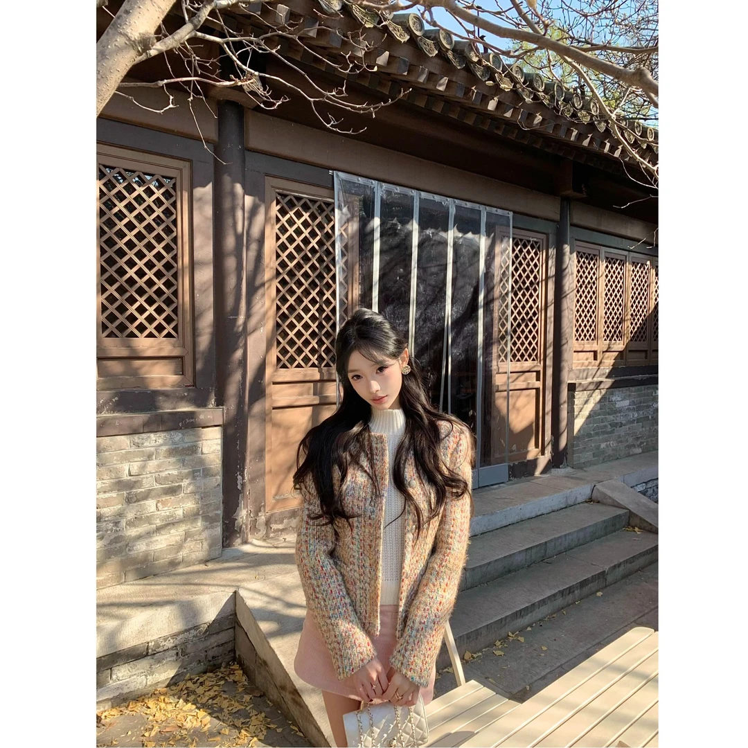 秋冬新款韩系温柔气质名媛小香风高级感开衫外套女配半身裙两件套