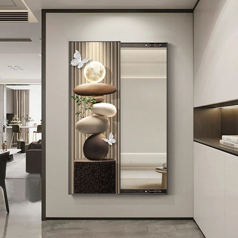 轻奢玄关客厅装饰画试衣镜挂画可推拉隐藏式镜子画衣帽间落地镜画