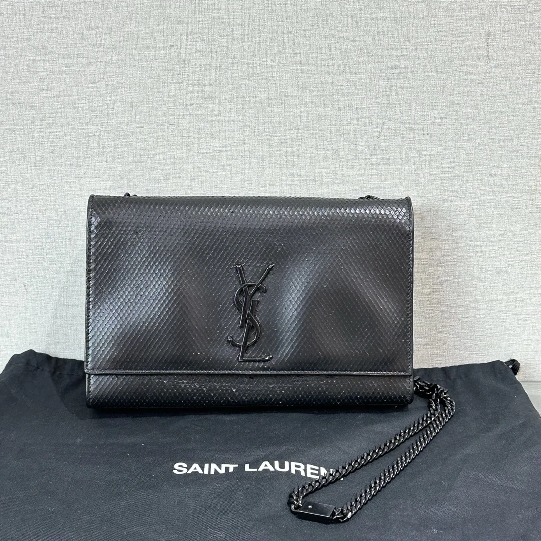 95新 YSL/圣罗兰 kate黑色蛇皮单肩斜挎包 28398