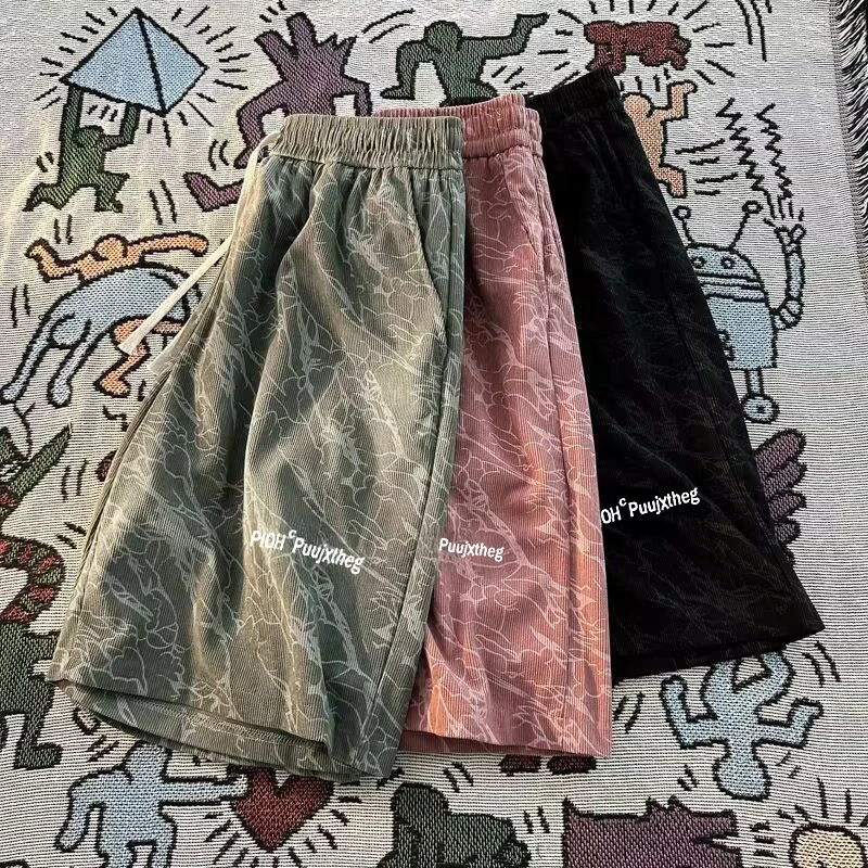 夏季大码百搭美式短裤潮牌刺绣五分裤宽松学生运动休闲五分裤子