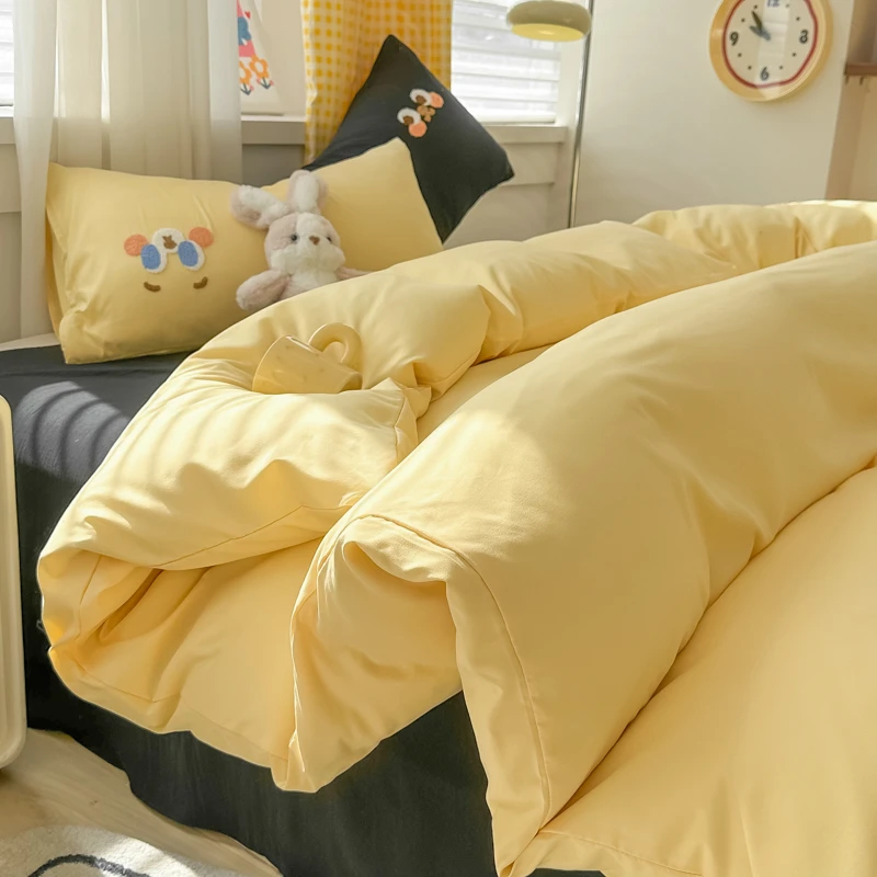 A类水洗棉纯色单被套200x230cm奶黄