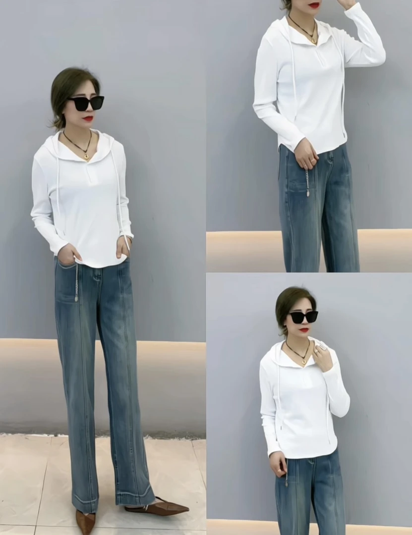 百搭抽绳纯色女装卫衣长袖春季上衣洋气纽扣连帽休闲风春