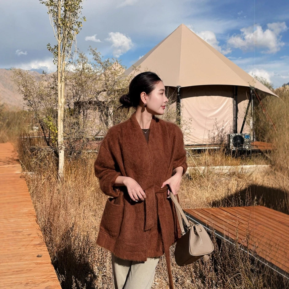 新款高端拉毛羊绒羊毛大衣女中长款慵懒贵气百搭双面呢大衣外套冬