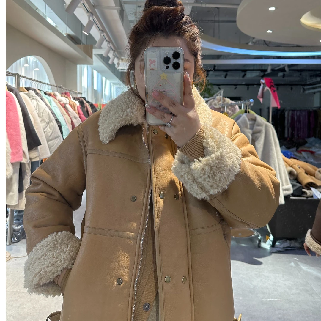 【冯七七】2025秋冬新款拽姐机车风毛领夹克