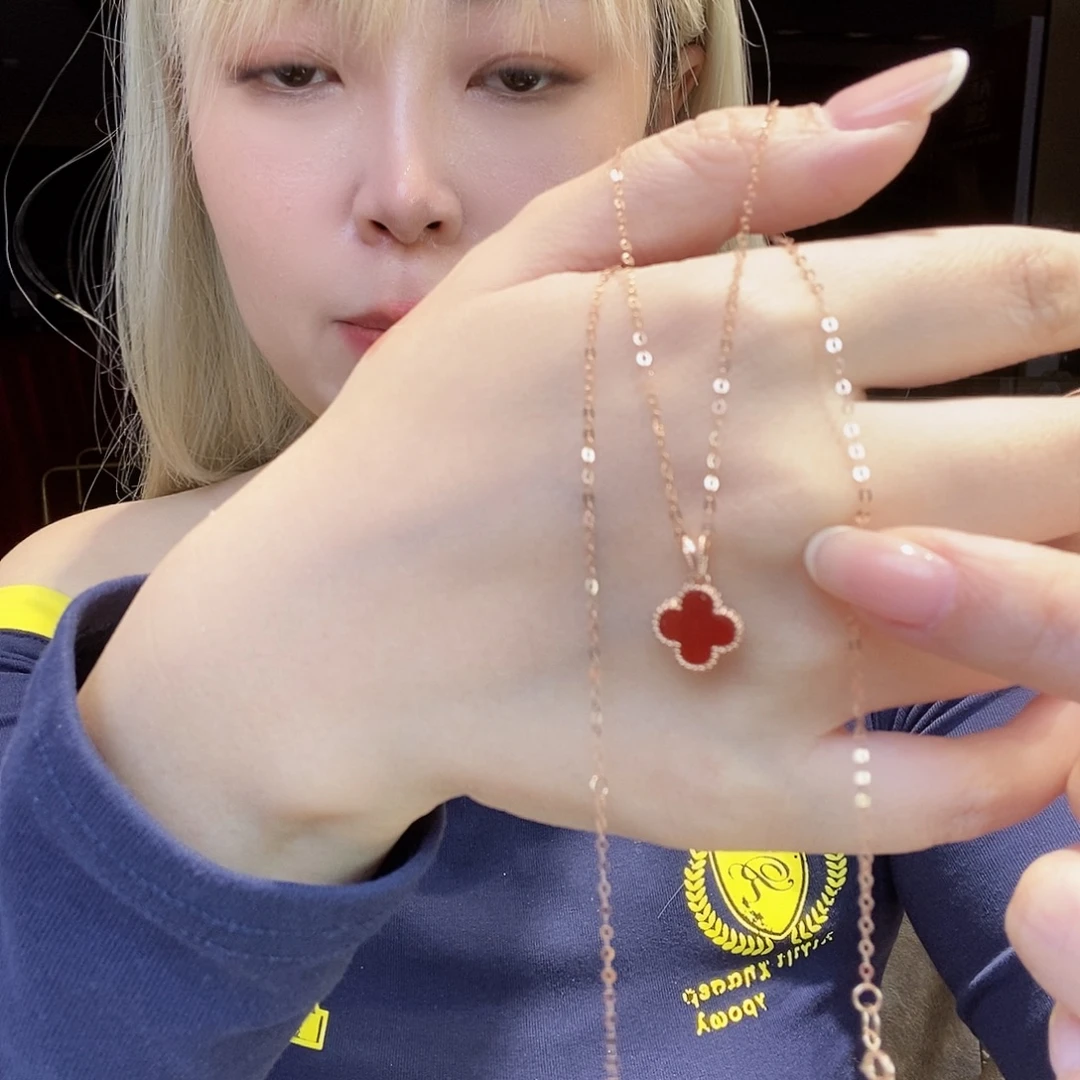 玛瑙/玉髓18K金镶嵌项链10mm红k枚