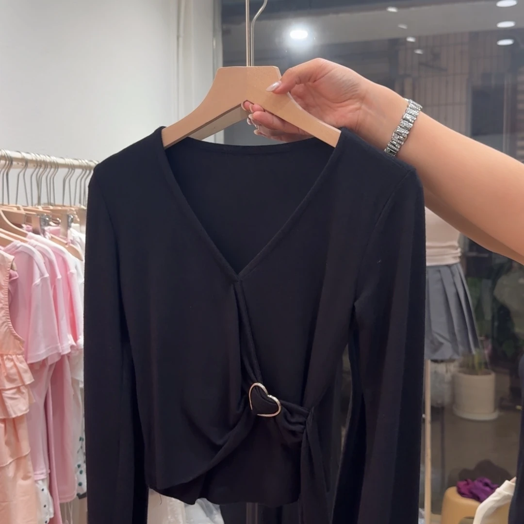 棉爱心扣子长袖T