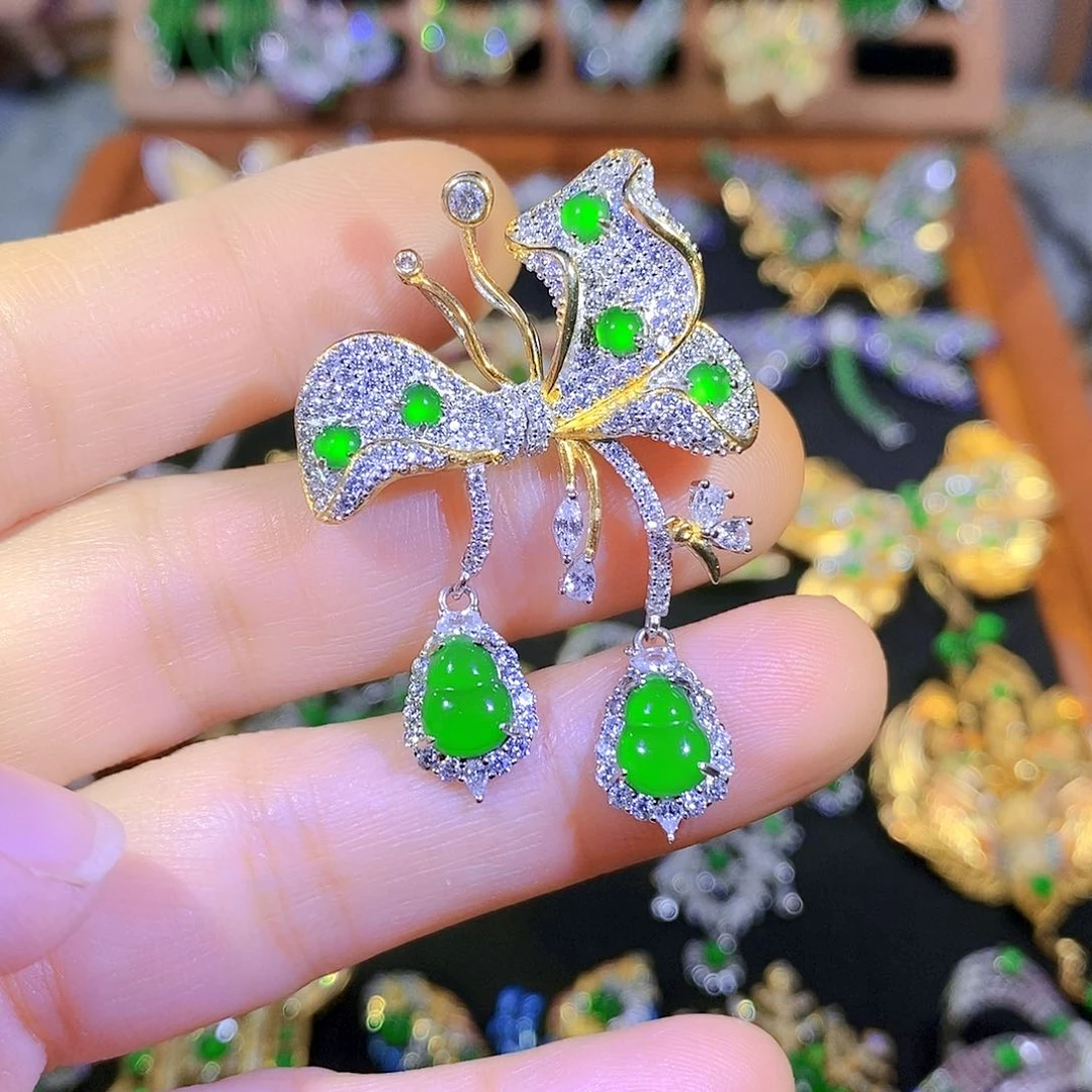 吊坠(不含链)银S925镶嵌翡翠