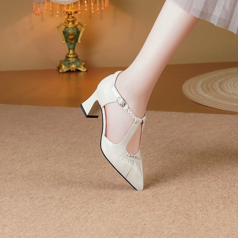 头层牛皮凉鞋/5.5公分/34-41/9305/尖头粗跟真皮罗马凉鞋中空女鞋