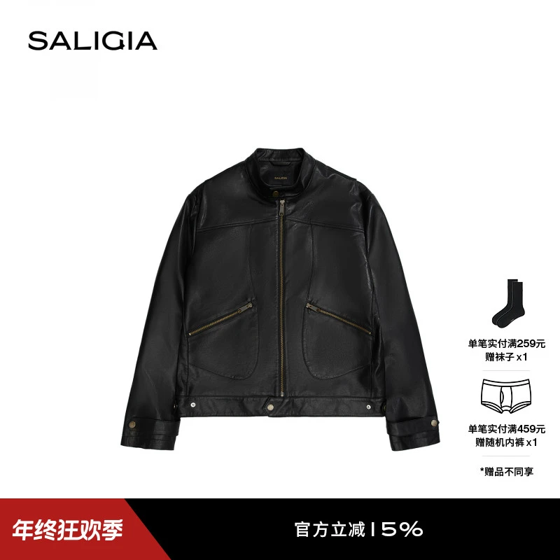 SALIGIA窥视者温润颗粒感羊皮革真皮夹克