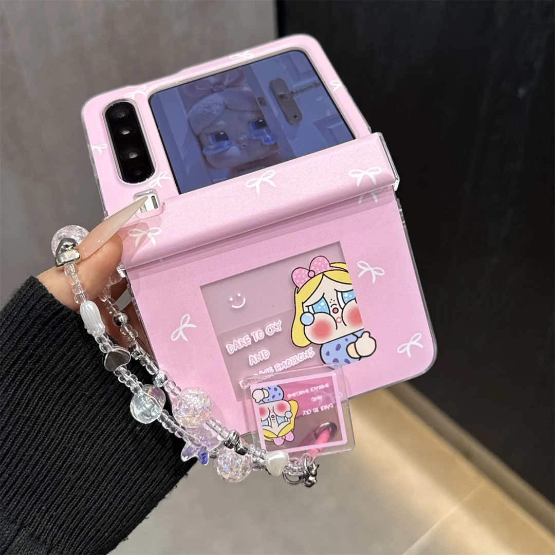 适用华为purax典藏版折叠屏手机壳pocket2粉色蝴蝶结方框女孩链条