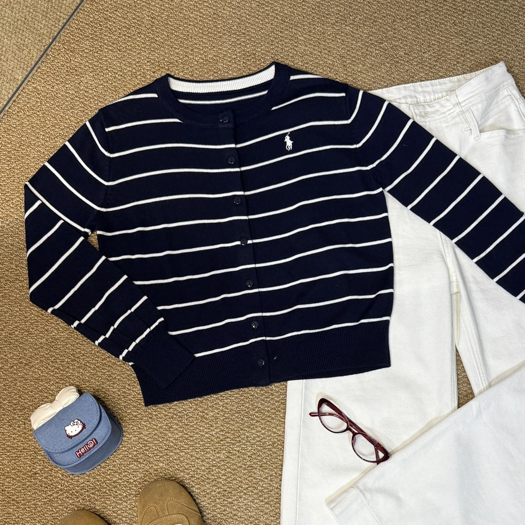 春秋圆领女条纹套头针织毛针织衫秋季长袖时尚洋气