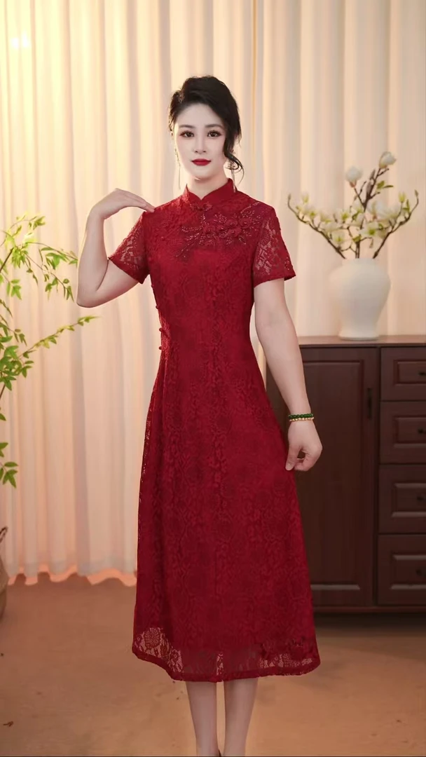 【今朝】2025中国风气质时尚修身优雅显瘦高端复古红色苏州旗袍