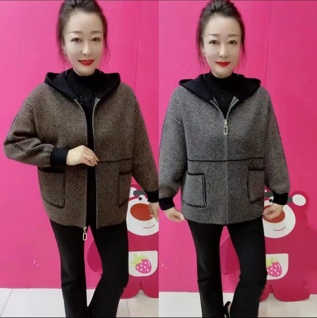 《专柜品质》气质秋冬新款双面纳米绒连帽大码中老年妈妈宽松外套Z