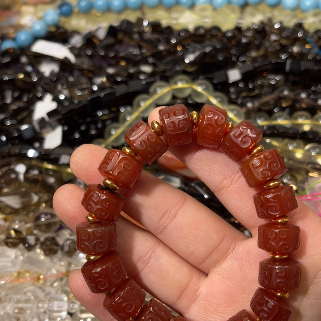 玛瑙/玉髓散珠老玛瑙回纹珠