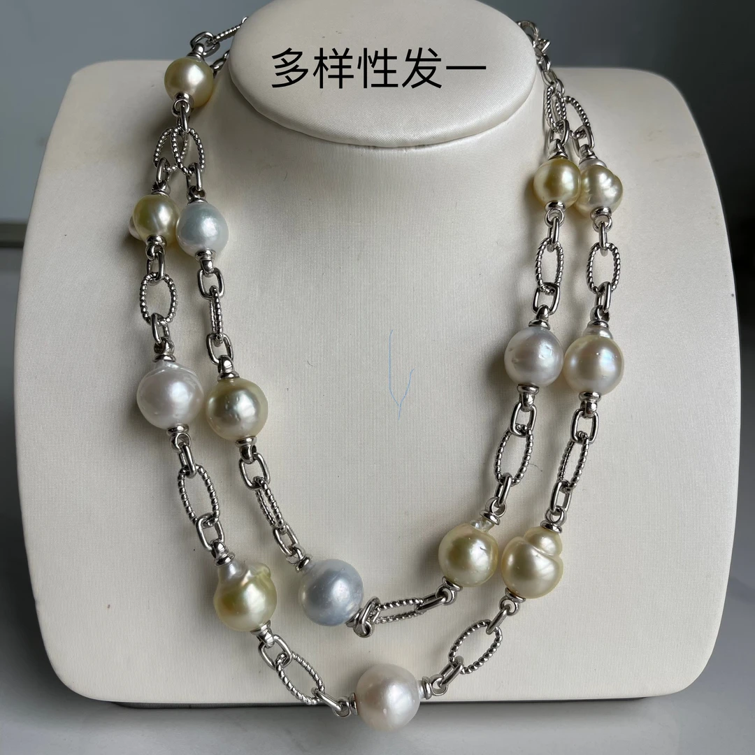 海水巴洛克珍珠银链条设计休闲百搭12-13mm时尚