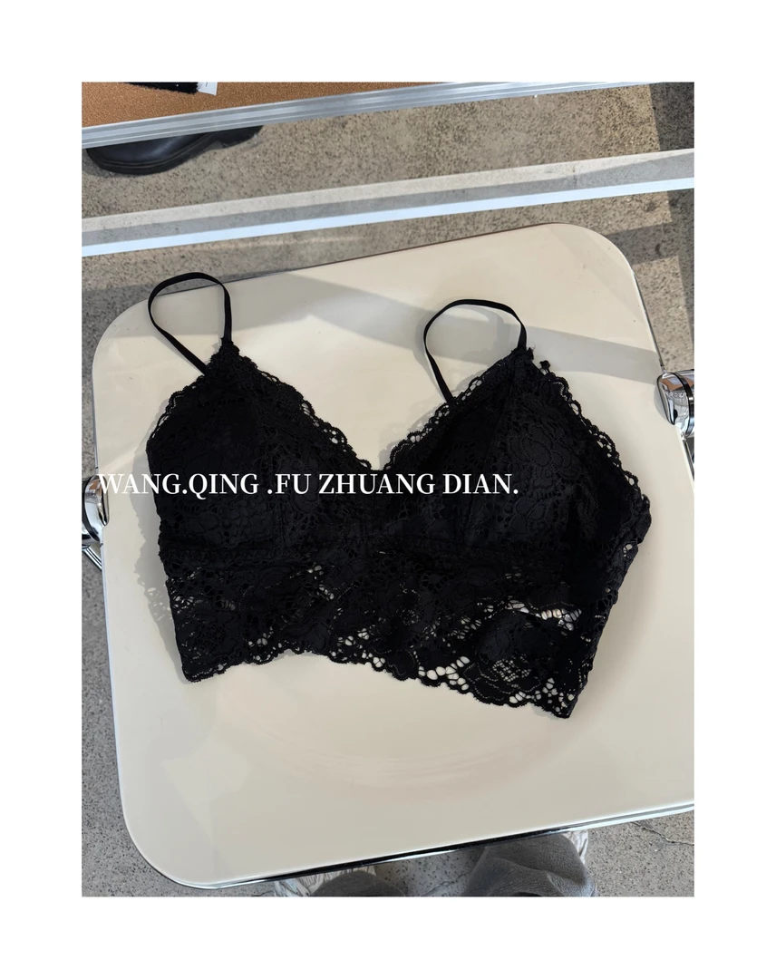 【W.QING】定制款法式无钢圈吊带裹胸内衣超薄bralette蕾丝美背