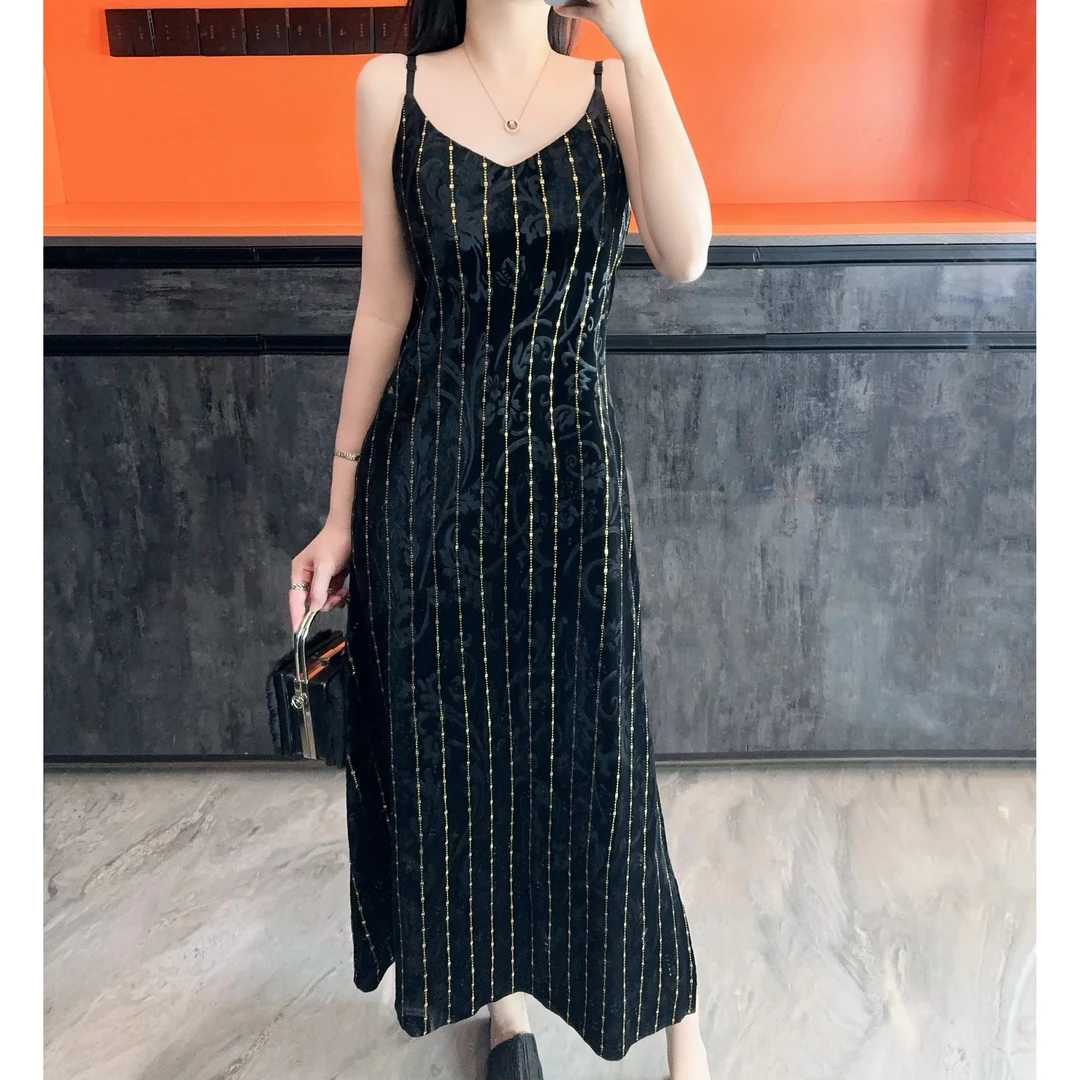 （金帘幽梦）2024秋季新款气质中长款无袖时尚百搭韩系ins连衣裙