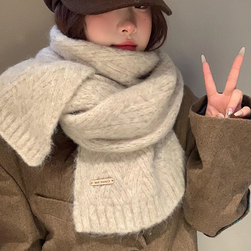 新款羊驼毛围巾女韩版百搭保暖氛围感加厚秋冬季ins学生针织围巾