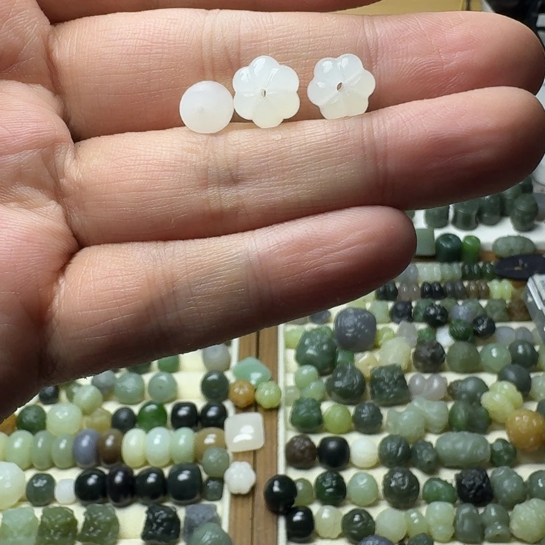 王***占未镶嵌和田玉珠宝半成品和田玉白玉南瓜10㎜×2白玉直切8㎜