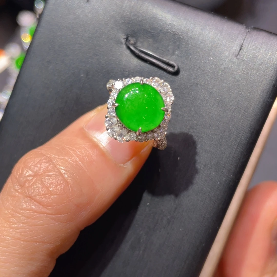 翡翠银S925镶嵌颈饰戒指