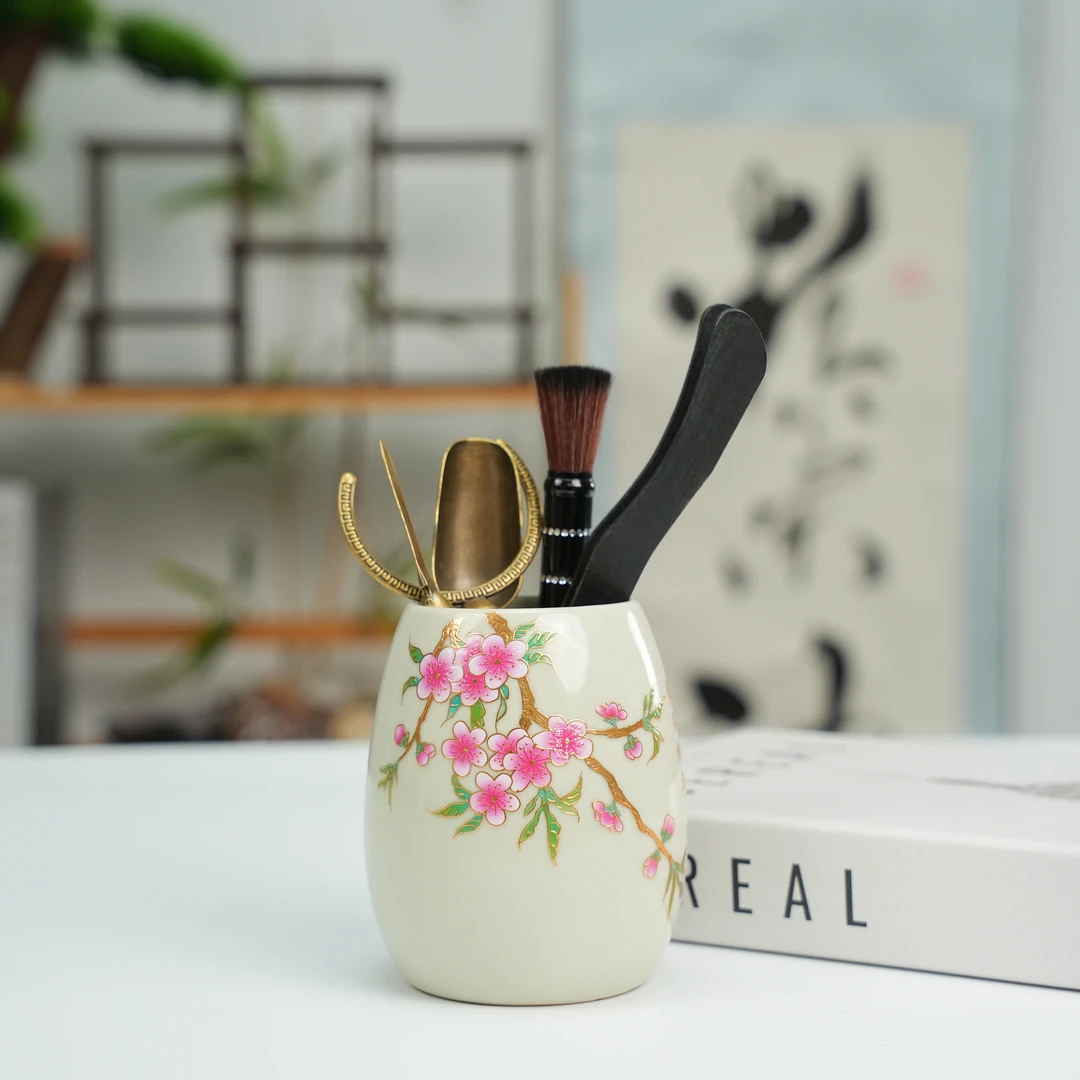 当代哥窑黄【春风桃李】 茶道六君子组合套组0518