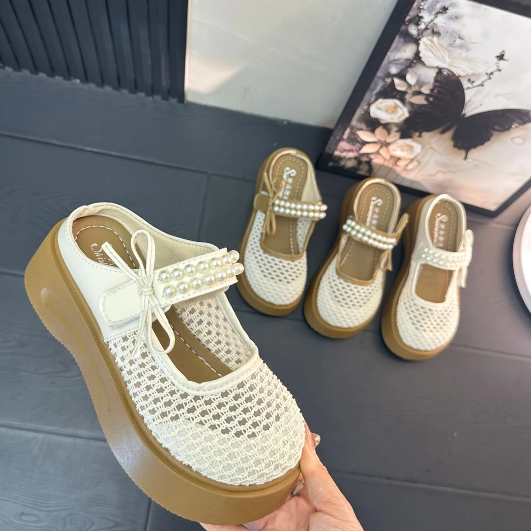 厚底镂空编织外穿凉拖鞋女2025新款夏季懒人透气松糕百搭包头半拖