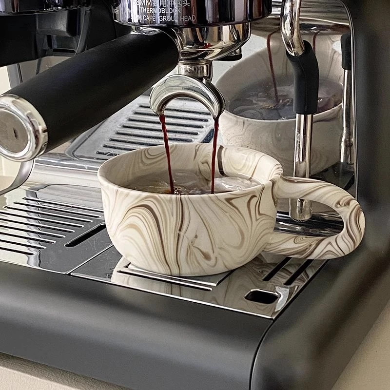 ins风大理石纹马克杯高颜值陶瓷拿铁拉花咖啡杯燕麦杯早餐杯韩式