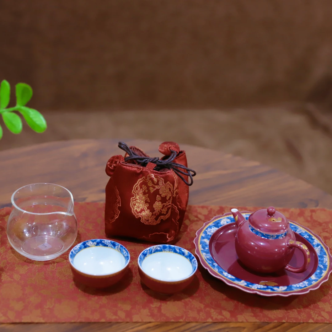 故宫红蝶恋花青花茶壶茶杯便携式户外旅行茶具公道茶盘茶道套装