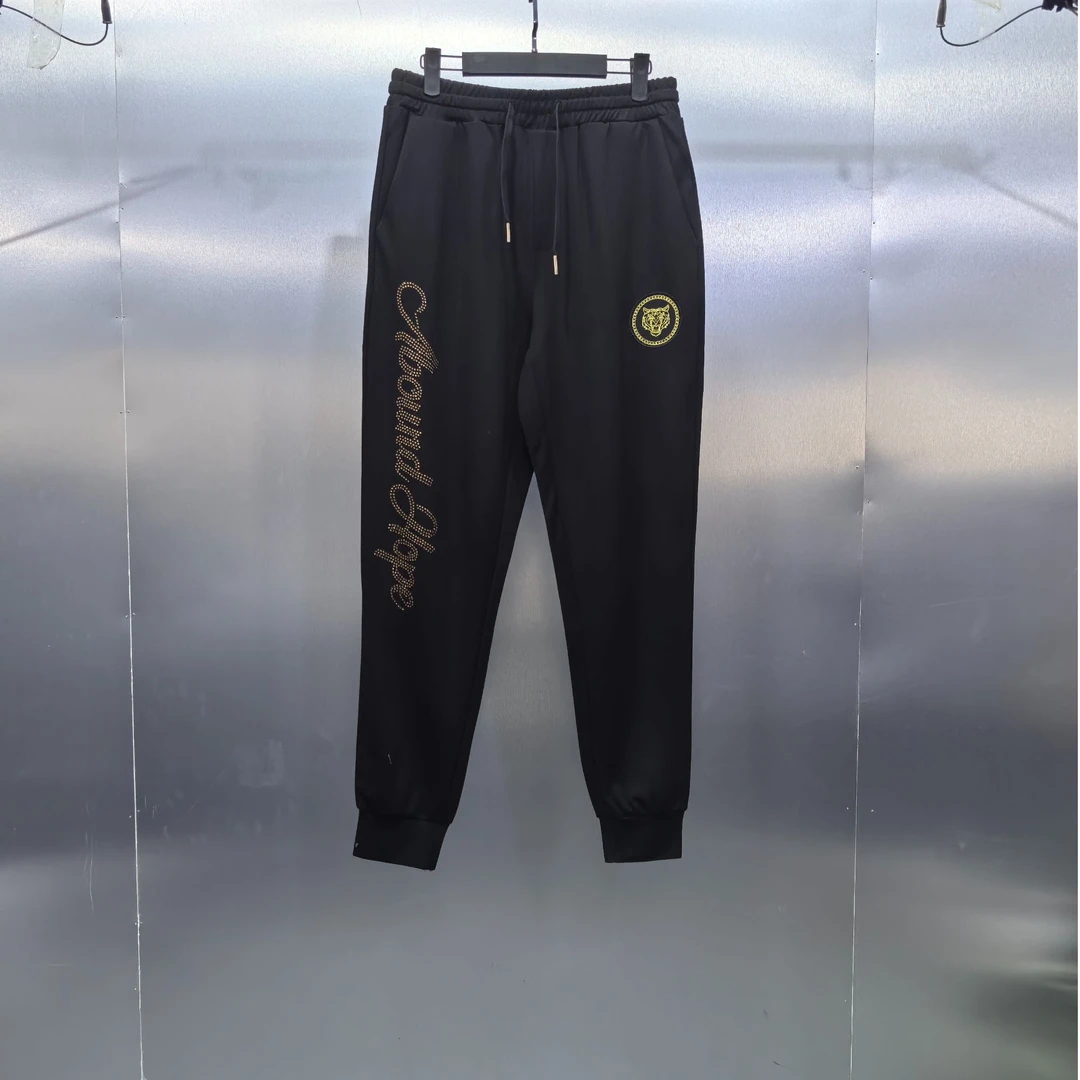 E02-60415-ABO春秋季裤腿烫钻印花时尚直筒束脚卫裤