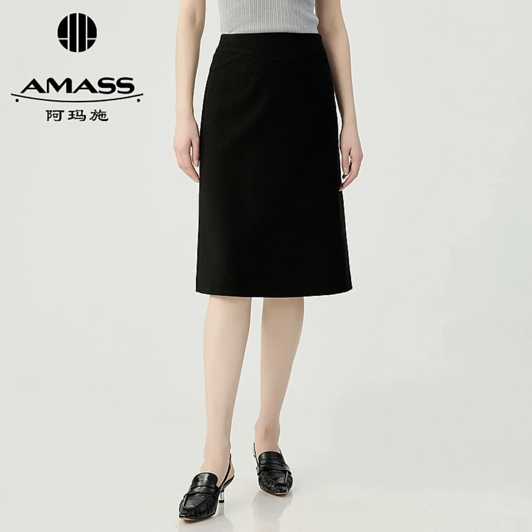 AMASS阿玛施新款气质显瘦经典百搭轻职风简约通勤中裙女士520004