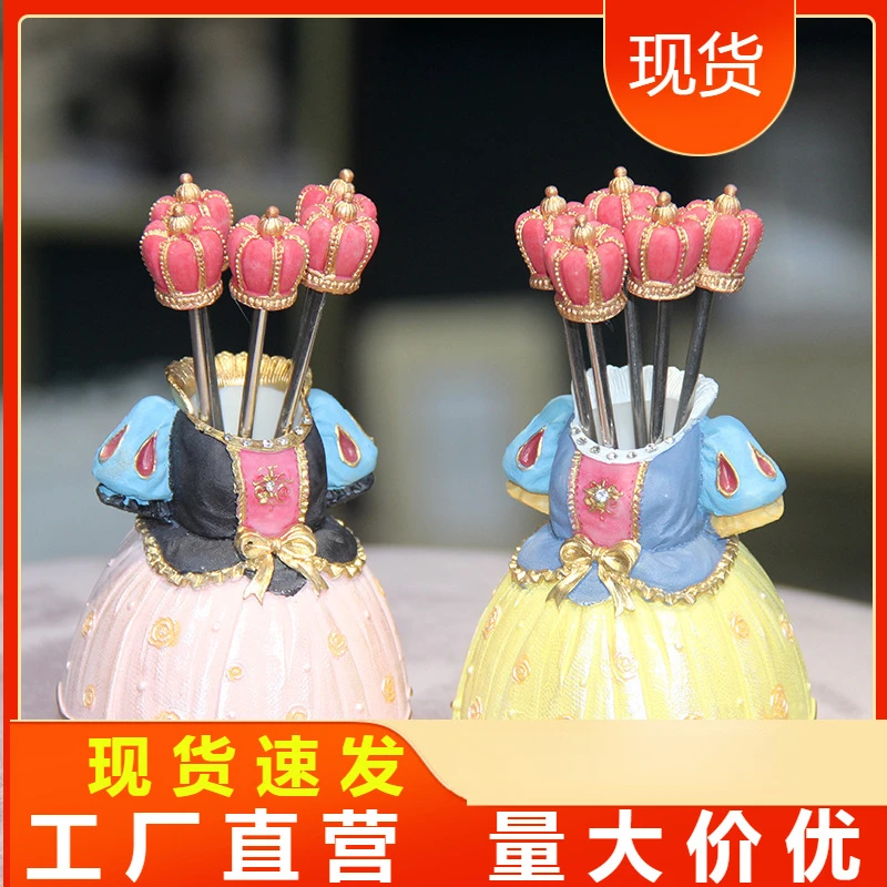 创意白雪公主收纳盒不锈钢家用蛋糕甜品叉子套装树脂工艺品