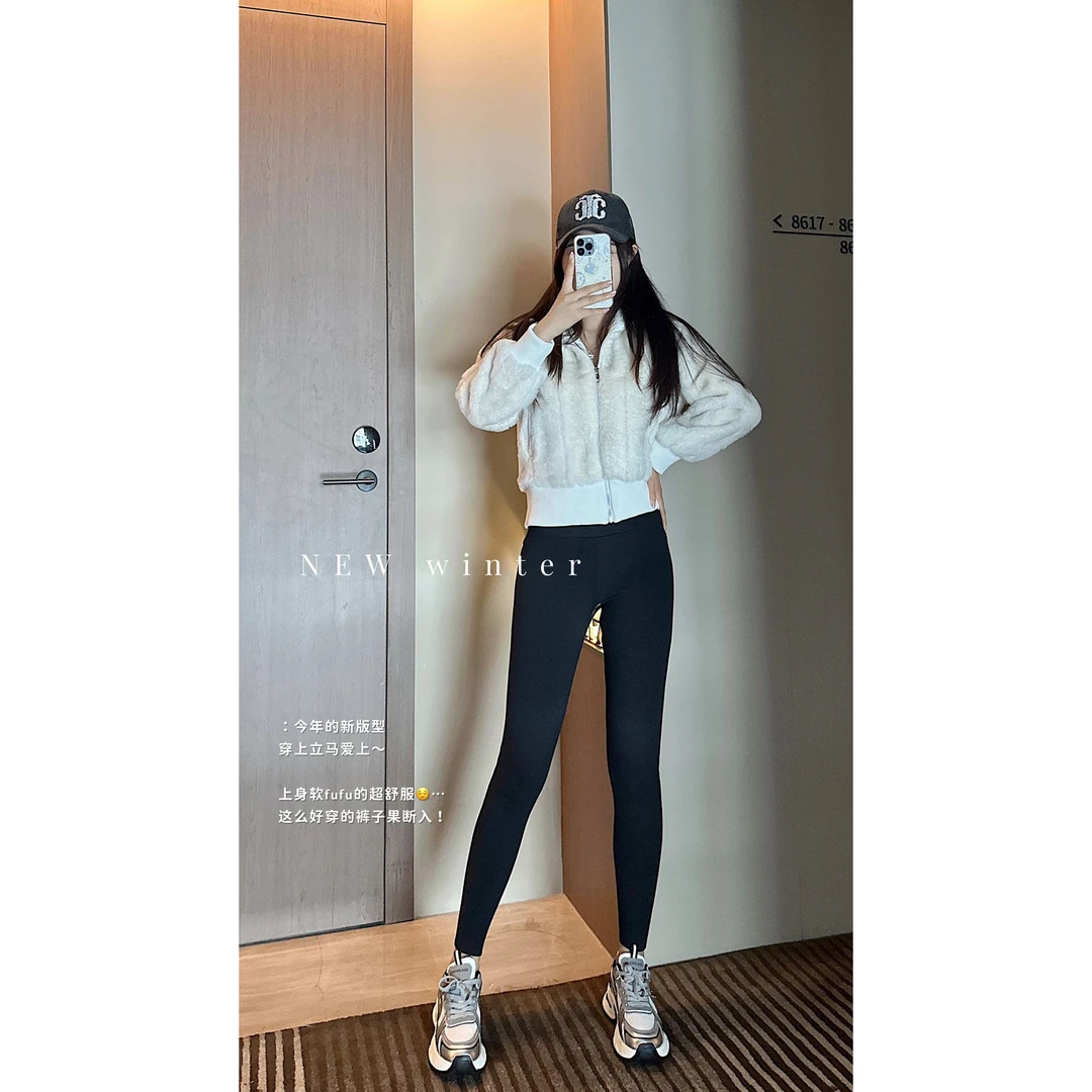 B 门店34&9！懒人桃心裤~高腰塑形绵羊毛蚕丝养肤打底裤裤女R0308