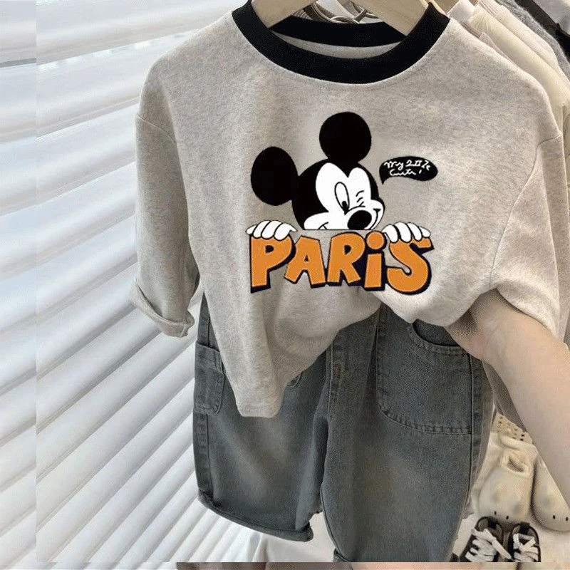 男童T恤长袖棉潮牌帅气炸街休闲春秋宽松米奇小童儿童上衣女童穿t