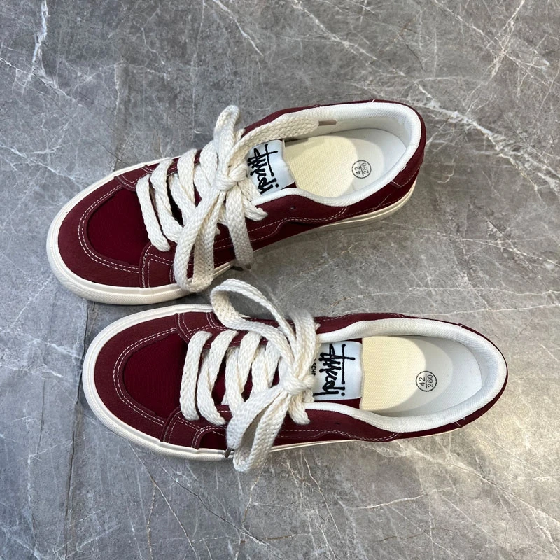 布鞋男款低帮2025夏季新款酒红色帆布鞋潮款学生潮流百搭休闲板鞋