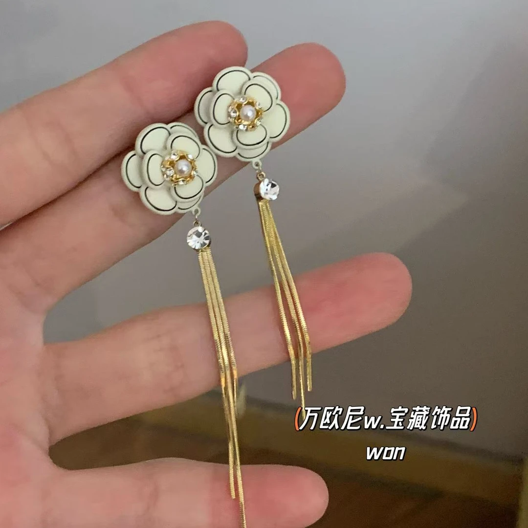 925银合成锆石耳饰 CHANGE x 山茶花流苏耳饰 气质小众 柜 E118
